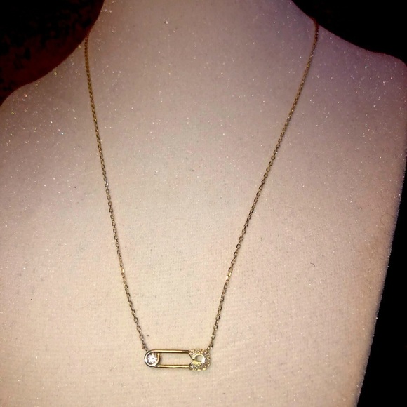 STERLING Silver Cable Link Chain w Sparkly Cubic Zirconia Safety Pin Pendant 18” - Picture 4 of 6